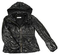 Černá lesklá šusťáková zateplená bunda s kapucí River Island