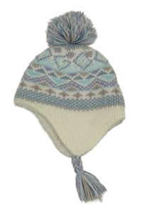 Bílio-tyrkysovo-lila vzorovaná čepice s bambulí George