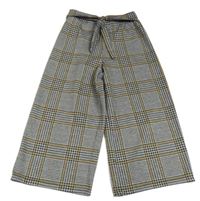 Černo-bílo-hořčicové kostkované široké kalhoty s páskem F&F