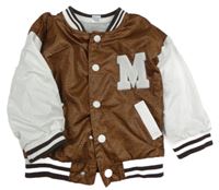 Hnědo-bílý šusťákový podšitý bomber s číslem 