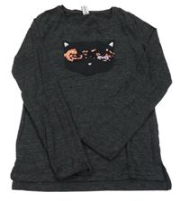 Tmavošedé melírované triko s kočičkou Yigga