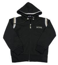 Černo-béžovo-šedá propínací mikina s pruhy a nášivkou a kapucí Boss