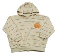 Béžovo-okrová pruhovaná mikina s dýní a kapucí George