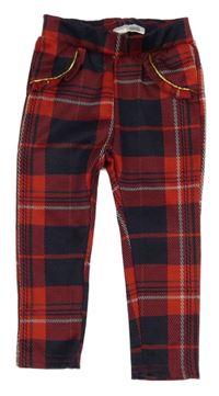 Červeno-tmavomodré kostkované legíny Ergee