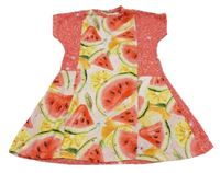 Růžové elastické šaty s melouny a ovocem 