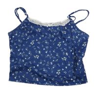 Tmavomodro-bílý květovaný crop top Shein