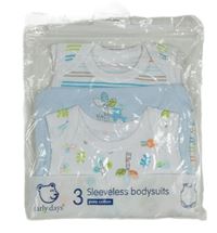 Nové - 3x body - Bílo-barevné pruhované + světlemodré s nosorožcem + bílé s obrázky Early Days