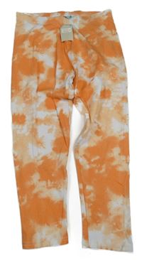 Nové - Oranžovo-bílé batikované crop legíny Primark