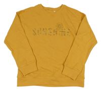 Hořčicová mikina s nápisem Mango