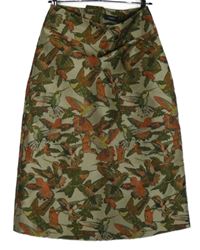 Dámská zlato-khaki vzorovaná midi sukně s kolibříky M&S