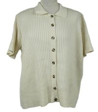 Dámské smetanové žebrované pletené propínací tričko s límečkem M&S