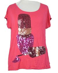 Dámské tmavorůžové tričko s obrázkem z flitrů Gina Tricot 