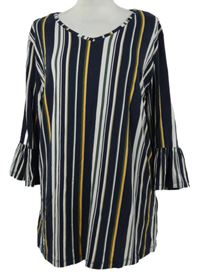 Dámská tmavomodro-bílo-okrová pruhovaná halenka Laura Torelli 