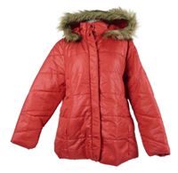 Dámská červená šusťáková zimní bunda s kapucí 