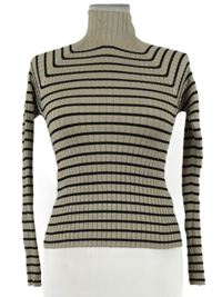 Dámský béžovo-černý pruhovaný žebrovaný crop svetrový rolák Stradivarius 