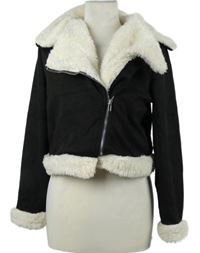 Dámský černý semišový crop křivák se smetanovým kožíškem Shein 