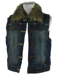 Dámská tmavomodrá riflová zateplená crop vesta s kožíškem Casa Blanca 