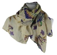 Dámská béžová květovaná šifonová šála 