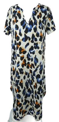 Dámské béžovo-tmavomodro-skořicové vzorované dlouhé šaty Shein 