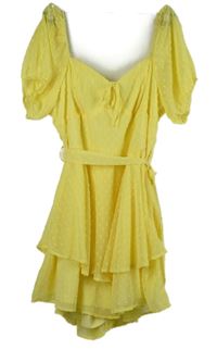 Dámský žlutý vzorovaný šifonový letní overal s páskem Quiz 