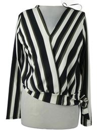 Dámská černo-khaki-bílá pruhovaná crop halenka Amisu 