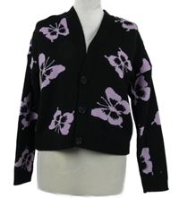 Dámský černo-růžový propínací crop oversized svetr s motýlky Asos