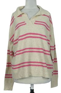 Dámský béžovo-růžový pruhovaný svetr s límečkem Tu