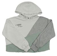 Bílo-šedo-khaki crop mikina s nápisem a kapucí Nike