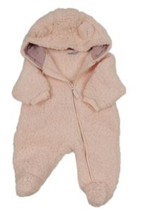Světlerůžová huňatá kombinéza s kapucí so cute