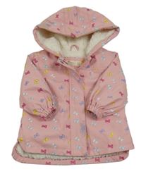 Růžová nepromokavá zateplená bunda s mašličkami a kapucí 