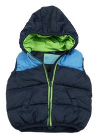 Tmavomodro-modrá šusťáková zateplená vesta s kapucí Dopodopo