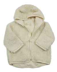 Světlebéžová huňatá podšitá propínací mikina s kapucí s oušky H&M