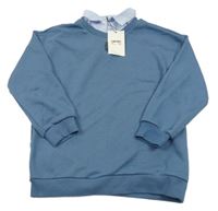 Nové - Modrá mikina s košilovým límcem 