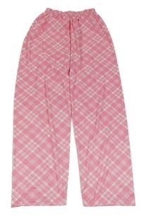 Růžovo-bílé kárované lehké kalhoty Shein