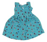 Modrý kraťasový overal s květinami