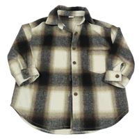 Černo-bílo-barevná kostkovaná vlněná košilová bunda Next