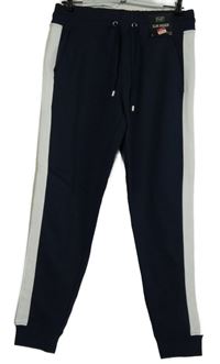 Nové - Pánské tmavomodro-bílé slim jogger tepláky F&F