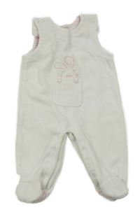 Bílé sametové dupačky s růžovým zajíčkem