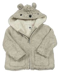 Šedý propínací zateplený svetr s kapucí Zara