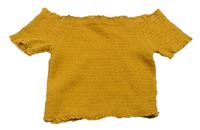 Okrová žabičková crop halenka s lodičkovým výstřihem Primark 