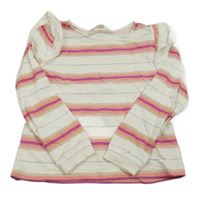 Smetanovo-růžové pruhované triko s kytičkami H&M