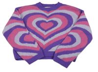 Fialovo-růžový vzorovaný svetr se srdcem Primark