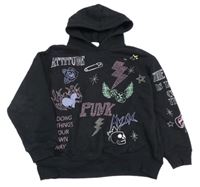 Černá mikina s nápisy a kapucí Zara