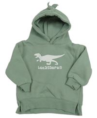 Zelenošedá mikina s dinosaurem a kapucí 