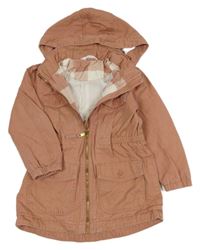 Růžová plátěná jarní parka s kapucí H&M