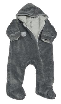 Šedá chlupatá zateplená kombinéza s kapucí 
