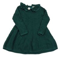 Tmavozelené pletené šaty s bambulkou 