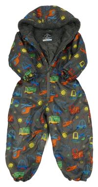 Tmavošedá šusťáková zimní kombinéza s vrtulníky a kapucí George