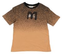 Černo-meruňkové vzorované tričko s potiskem H&M