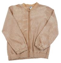 Broskvová sametová žebrovaná propínací mikina C&A